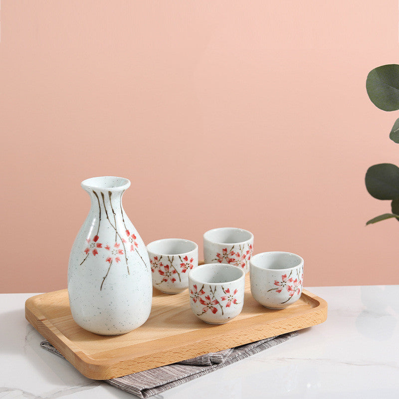 Ceramic Wine Set Yanagizakura Sake White Wine Cup Small Wine Cup Spirit Glass Shochu Pot Set