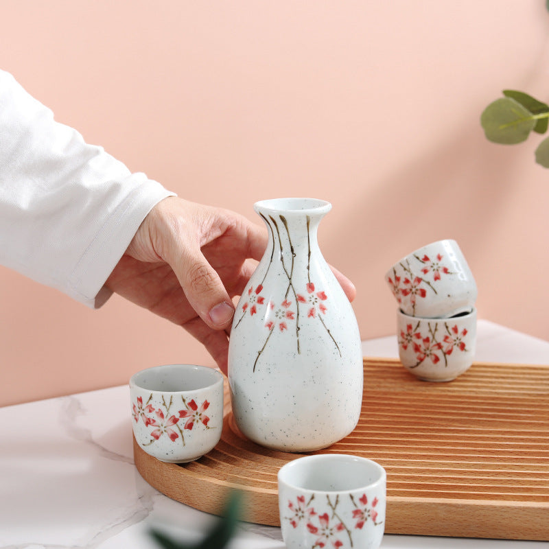 Ceramic Wine Set Yanagizakura Sake White Wine Cup Small Wine Cup Spirit Glass Shochu Pot Set