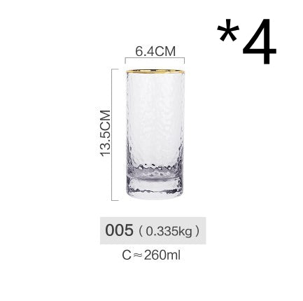 Hammer pattern glass cup water cup home creative drawing gold side cup